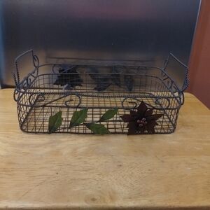 Decorative Wire Basket with Floral Accents Kitchen Decor